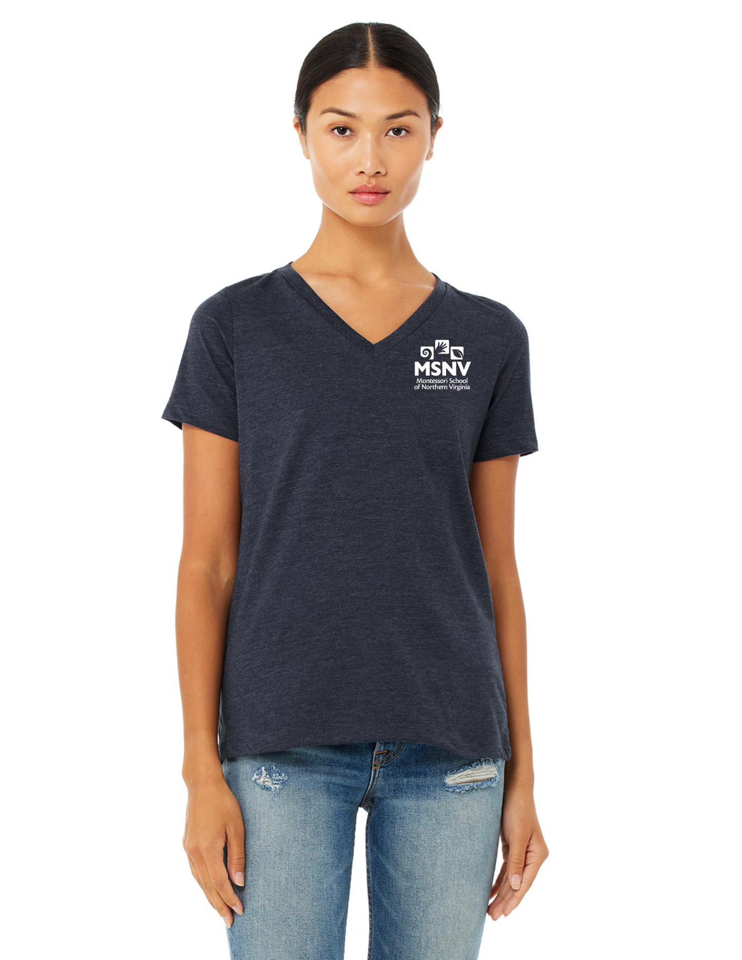 Ladies' V-Neck T-Shirt - Heather Navy